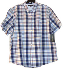 NWT Mens 3XL Short Sleeve Blue Plaid Button D...