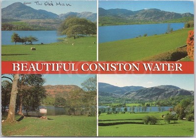 Künstlerische Vintage Postkarte Coniston Water England Lake District