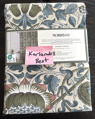 Morris & Co LODDEN Green Blue Floral Cotton Blend Fabric Shower Curtain 72''x 72''