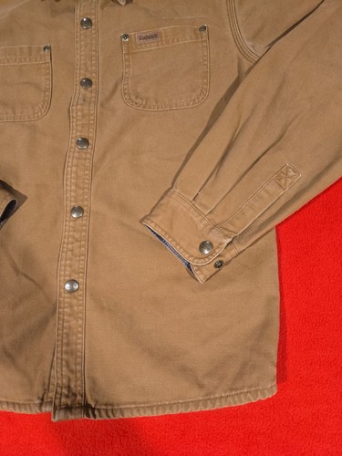 Y2K Carhartt Shacket Youth Large Tan Brown Canvas Flannel Plaid Lined Chore Barn - Picture 6 of 15