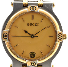 Vintage [ Exc+5 ] GUCCI 9000M 32mm Gold Dial Date Quartz Men's Watch From JAPAN