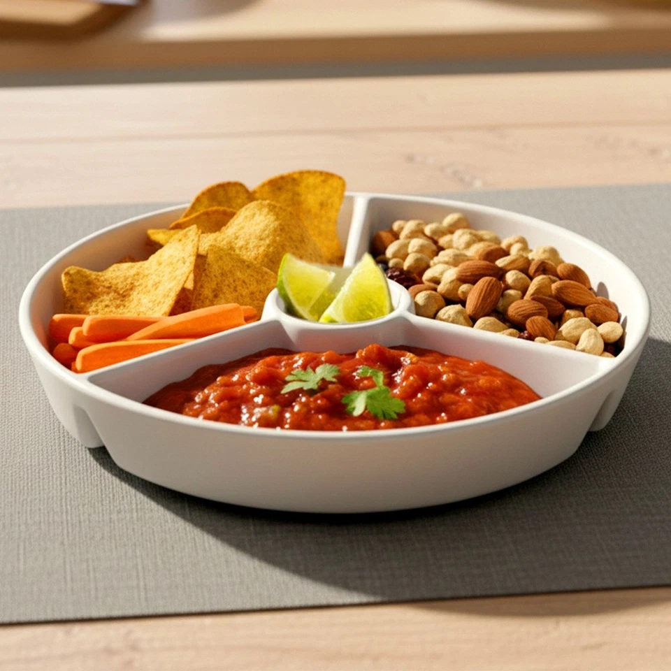 Snackteller Servierteller Servierplatte Porzellan Weiß unterteilt 19cm - Bild 2 von 4