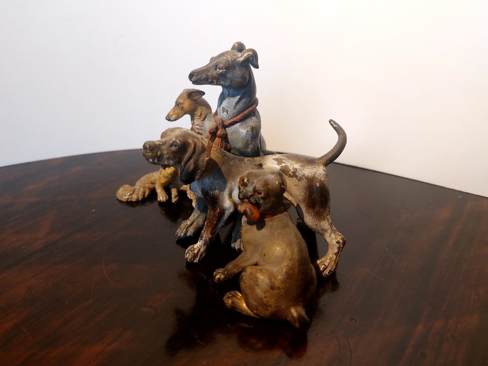 Antique Bronze Vienna Dog Group Sculpture, 19th Century, Cold Painted