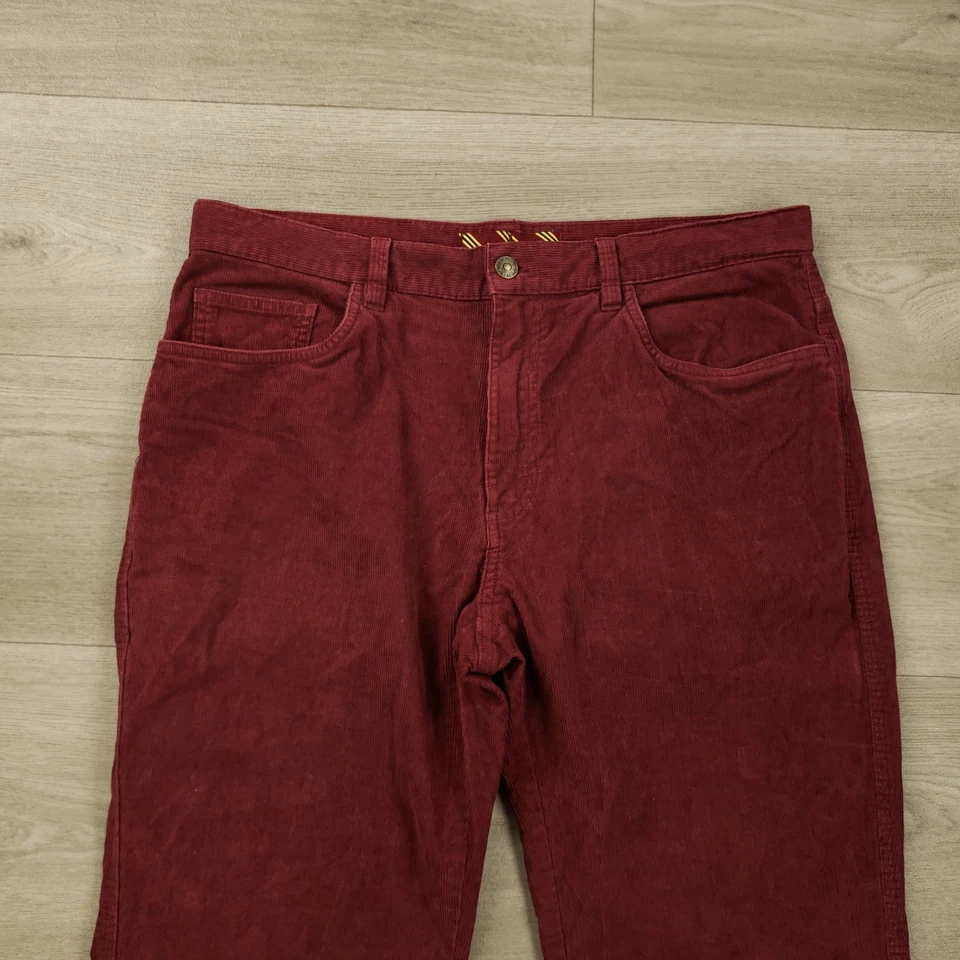 Мужские красные флисовые вельветовые брюки Brooks Brothers 35X32 красные с пятью карманами плоские спереди - Изображение 3 из 4