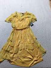 NEW Simply Vera Wang Dress Womens XS Yellow Floral Layered Chiffon Lined Tie