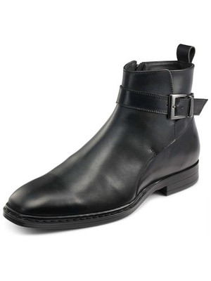 KARL LAGERFELD Mens Black Buckled Strap Heel Pull-Tab Leather Boots Shoes 8
