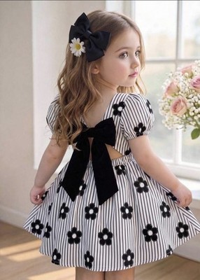 SHEIN Toddler Girl 2-3Y Black White Floral Dress Bow Back Special Occasion