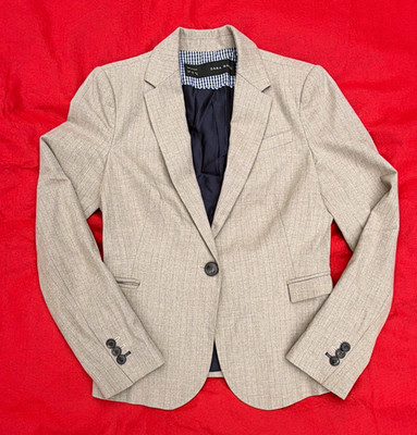 Zara Basic Damen Blazer/Anzugjacke Beige M einreihig Ein-Knopf gefüttert