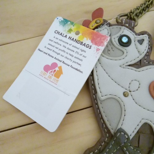 Chala Leather Whimsical Cat & Butterfly Key Chain Coin Purse Fob Charm *NWT* - Imagen 3 de 8