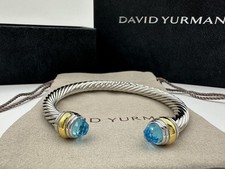 NW/D*YurmanSilver Gold 7mmSterling/ Cable Cuff /Bracelet With Blue Topaz Diamond