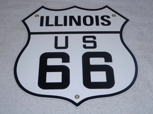 VINTAGE ILLINOIS ROUTE US 66 SHIELD PORCELAIN METAL HIGHWAY/ ROAD GASOLINE SIGN!