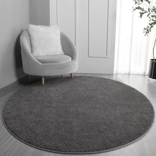  Round Area Rugs for Bedroom Living Room, 4x4 Dark Grey Super Soft Comfy 