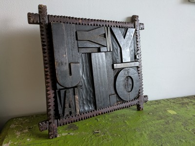 Vintage Wooden Printers Press Typecase Tramp Art Wall Picture Letters Numbers