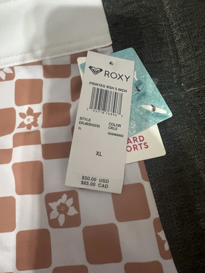 "Roxy Board Shorts Mujer Grande XL Marrón Blanco Nadar Playa Surf 5"" Venta al por menor $55" Foto 2 de 4