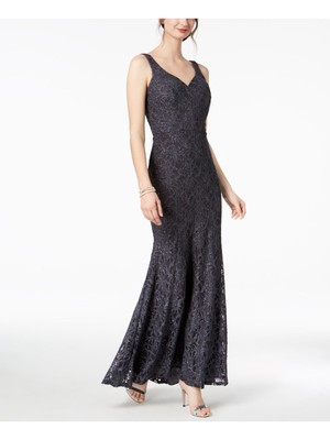 BETSY & ADAM Womens Gray Sleeveless V Neck Full-Length Evening Dress 10