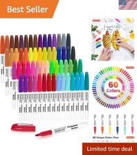 60 Colors Permanent Markers, Fine Point, Assorted Colors, Works on Plastic,Wo...