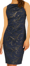 NWT Adrianna Papell Women's Metallic Stretch Jacquard Dress, Navy, 14, $169