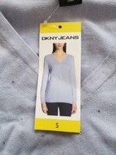 DKNY Sweater New With Tag Rhinestone Embellished Size S Bust 34" Light Blue