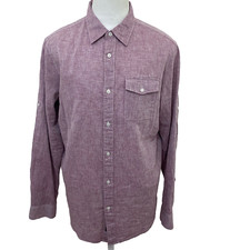 Michael Kors Tailored Classic Fit Men's Size L Purple Linen/Cotton Casual Shirt