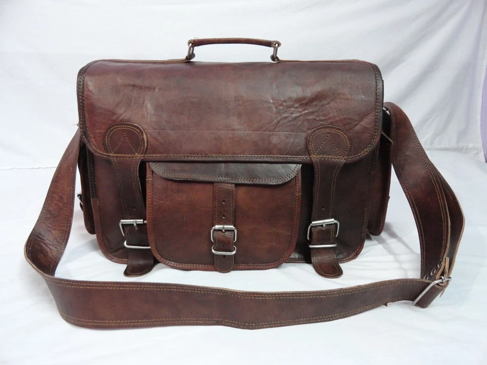 Maletín de cuero vintage para cámara bolsa de mensajero DSLR SLR estuche acolchado cartera 16 pulgadas Foto 2 de 4