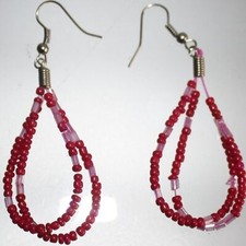 Women's Pink Beaded Hoop Earrings Fashion Boho Jewelry Handmade New