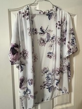 White With Purple Flowers Kimono