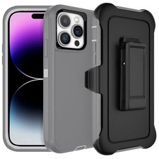 For iPhone 15 /Plus/Pro/Pro Max/Defender Case with Belt Clip Fits Otterbox Gray