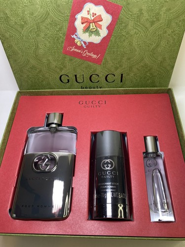 GUCCI GUILTY POUR HOMME - Gucci 3.0 oz EDT Men 3 piece Gift Set - NEW IN BOX - Picture 2 of 4