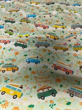 VW VOLKSWAGON BUG FLOWERS PEACE SIGN COTTON FABRIC FQ