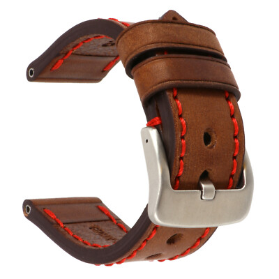 26mm NEW COW Leather Strap Brown Watch Band for fits PANERAI Red Tang