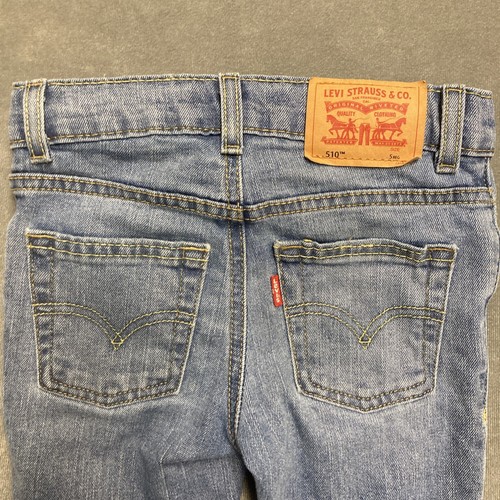 Levis 510 Skinny Jeans Boys 5 Adjustable Waist Blue Patched Denim - Picture 9 of 13