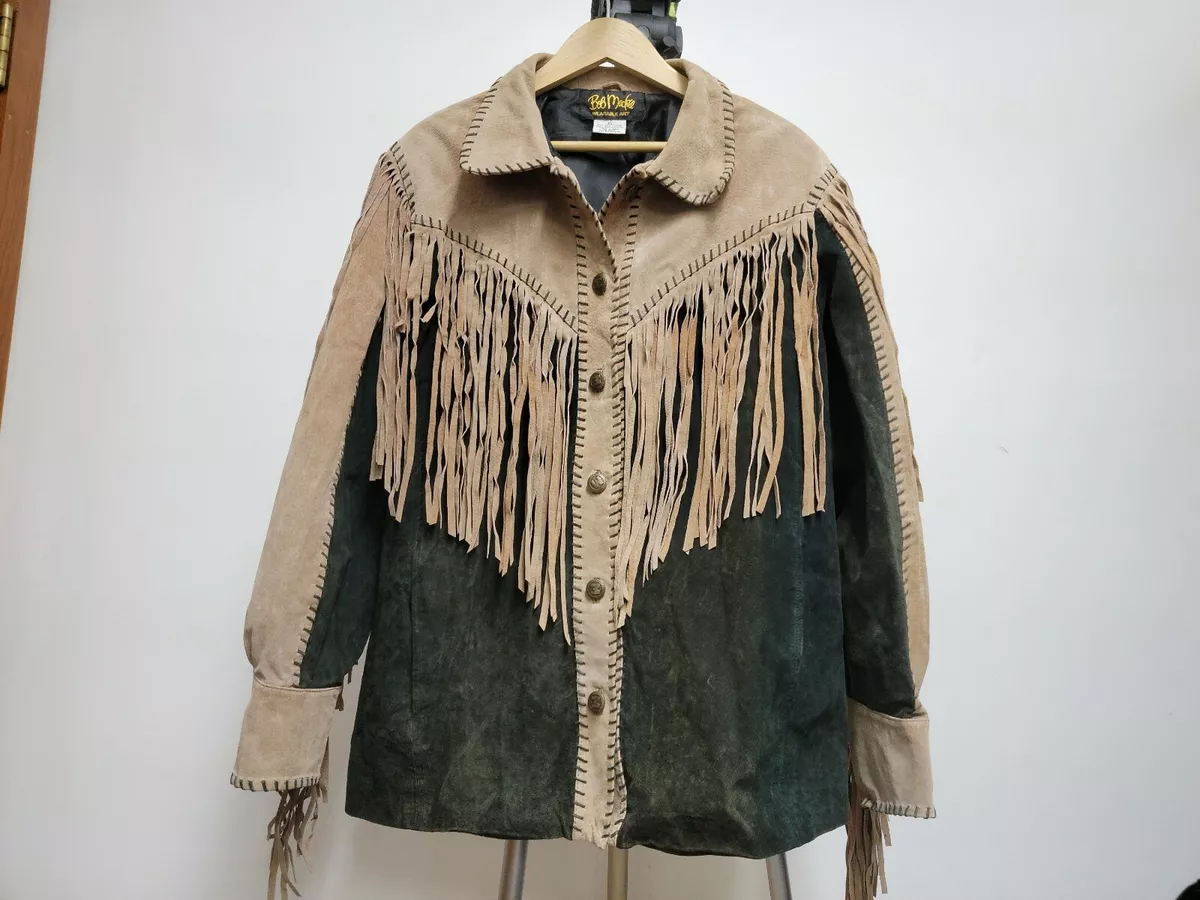 ⭐️⭐️ Incredible Bob Mackie Wearable Art Leather Western Jacket W/Fringe Brow XL