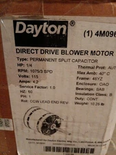 Dayton 1/4 HP Direct Drive Blower Motor, Permanent Split Capacitor 1075 Rpm 3spd