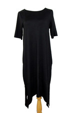 Cuddl Duds Flexwear Midi Dress Short Sleeve Black Handkerchief Hem Size Medium