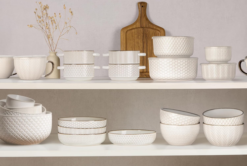 Pasta Bowls, Ceramic, Embossed Serving Bowls for Stews and Salads, Large Capacit - Picture 5 of 7