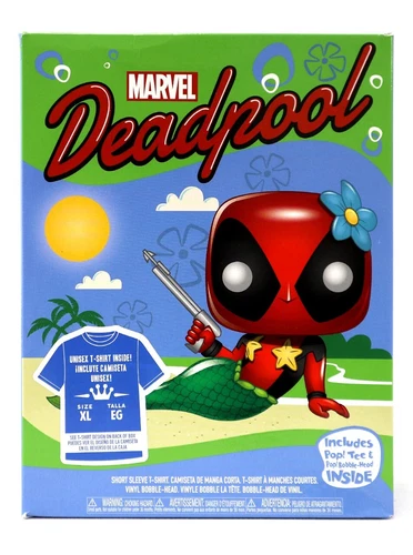 Funko Pop Deadpool Mermaid Vinyl Figure #321 and T-Shirt Size XL Black Marvel
