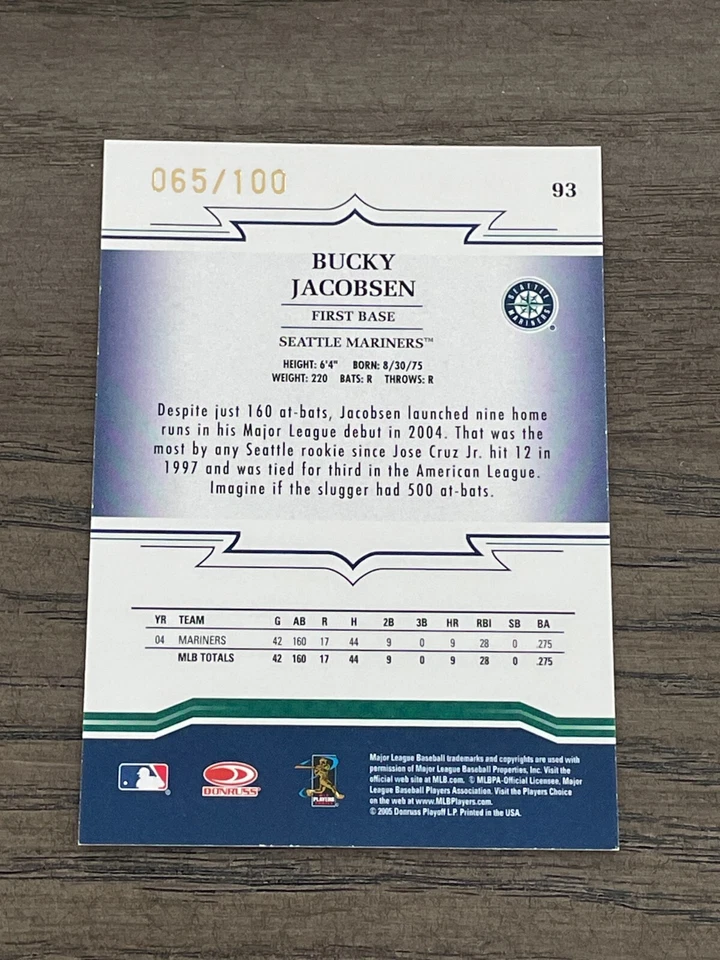 2005 Throwback Threads Gold Century Proof Bucky Jacobsen #93 Mariners /100 - Image 2 of 2