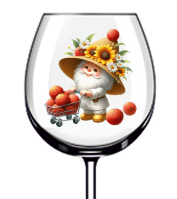 12x Litschi Obst Wichtel Sonnenblume Vinyl Aufkleber Abziehbild Becher Weinglas Flasche