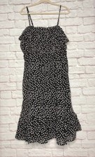1X/2X New Black White Floral Cocktail Print Dress Sundress Ruffles Lined