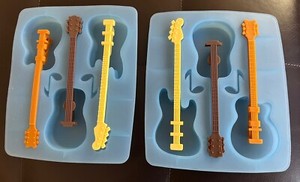 6 Guitar Ice Cube Two Tray Popsicle Mold Cool Jazz Stir Cocktail Blue Novelty
