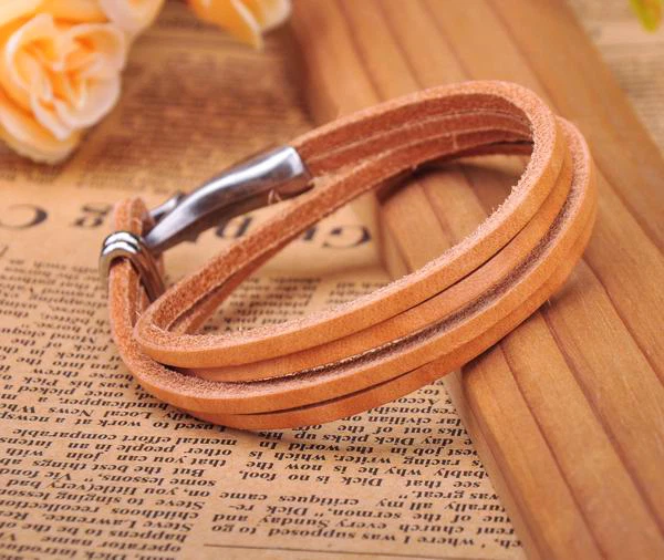 G234 Beige Tostado Genial Cierre de Gancho Elegante Multi-Envoltura Cuero Pulsera Puño Para Hombre NUEVO Foto 2 de 4