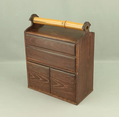 'Kikyoku - Chest of Sencha Tea Utensils' Wooden Small Cabinet with Bamboo Handle