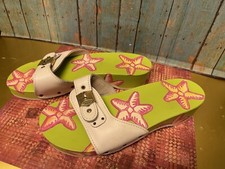 Vintage Dr Scholls White Leather Hand Painted Wooden Exercise Sandals Size 8