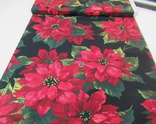 Michael Miller quilt-craft fabric SCARLET POINSETTIA black 3/4 yd (cj-3059) Last