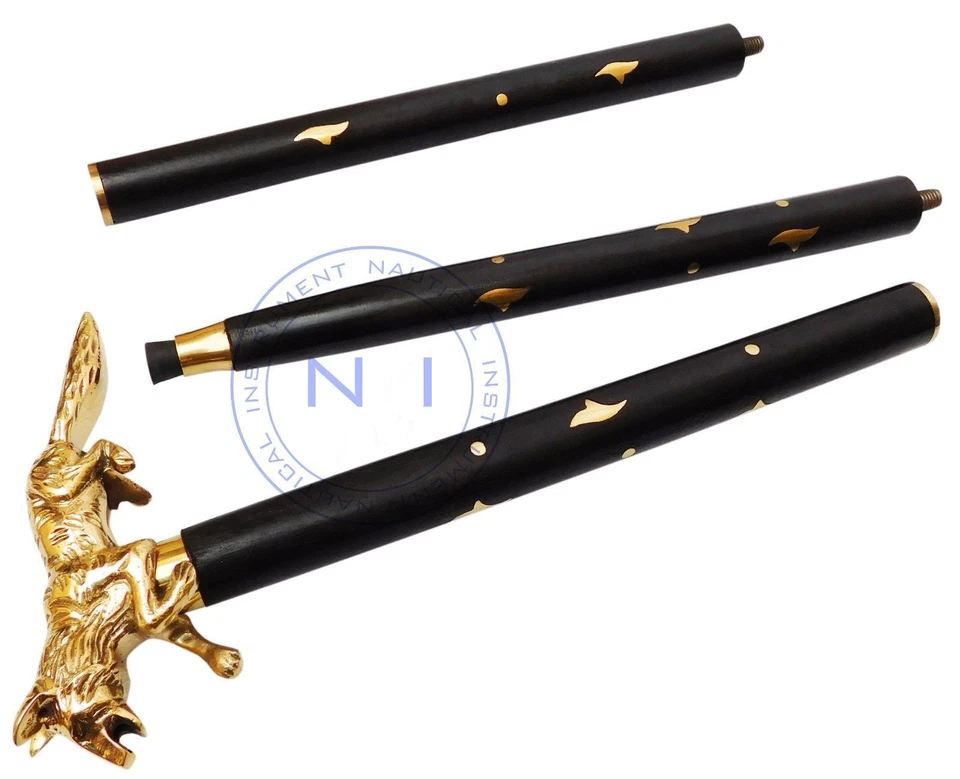 Solid Brass Walking Stick fox head handle vintage black wooden handmade Cane - Image 2 of 4
