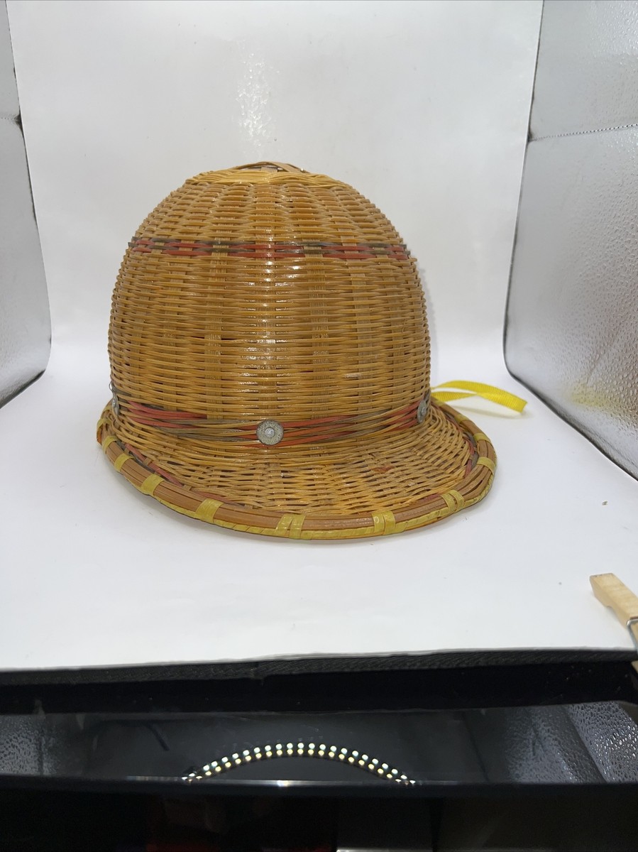 Bamboo Rattan Helmet Asia Hard Hat Protective Cap Adjustable Sun Block  Wicker