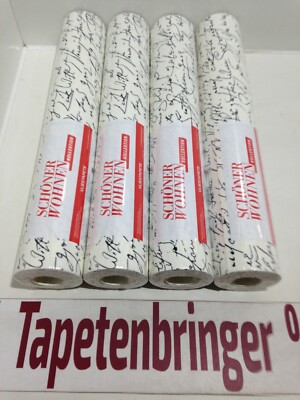 Vliestapete AS Schöner Wohnen 4x 9448-25 (4Rollen) Schriftmuster Schwarz Weiß