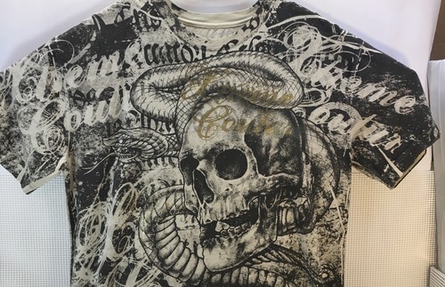 Xtreme Couture Tshirt Men’s Large Beige Skull Snake Grunge Biker Affliction USA - Picture 8 of 10