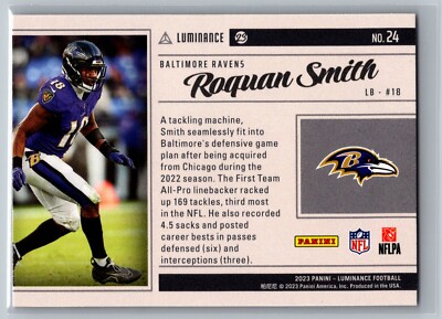 Roquan Smith 2023 Panini Luminance VESTIGE #24 Football NFL Card