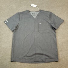Figs Leon Scrub Top Mens XL Gray V-Neck Short Sleeve Stretch Nurse Pockets